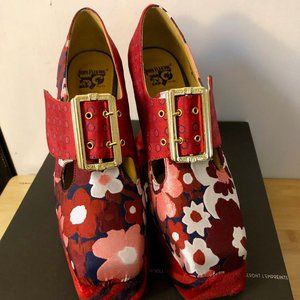 Fluevog Mega Munster Original Baroque Platform Heel Shoes Red Sz 10